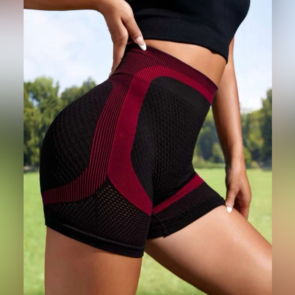 Seamless colorblock wideband waist sport short